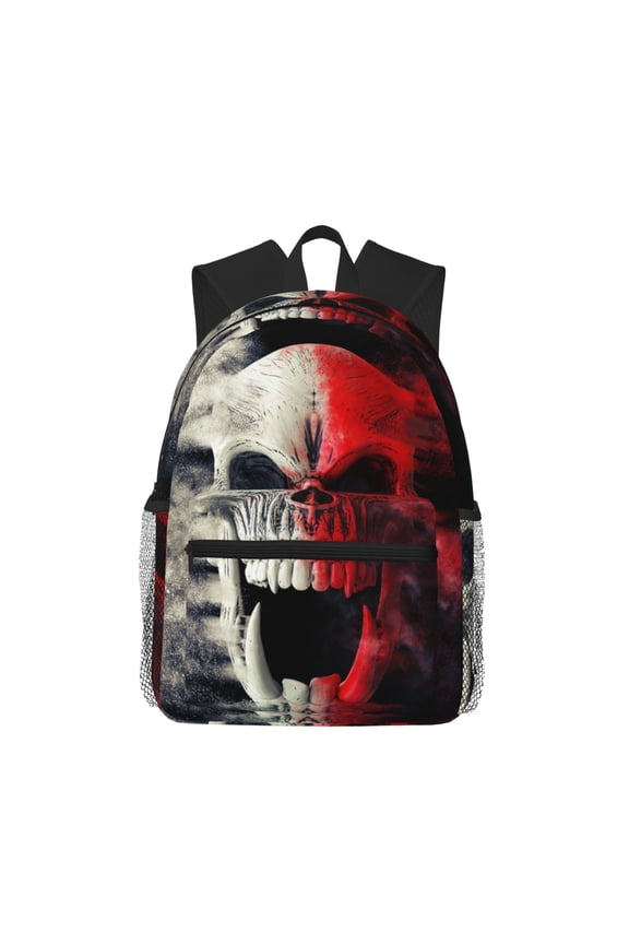 Red And White Screaming Demon Skull Large Capacity Backpack Classic Style Backpack Casual Backpack Water-Resistant School Work Travel Outdoor Backpack