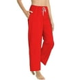 thumbnail image 1 of Picia Red Womens Soft Woven Cotton Elastic Waistband Sleep Pajama Pant Lounge Sleep Pant With Pockets And Drawstring-Large, 1 of 9