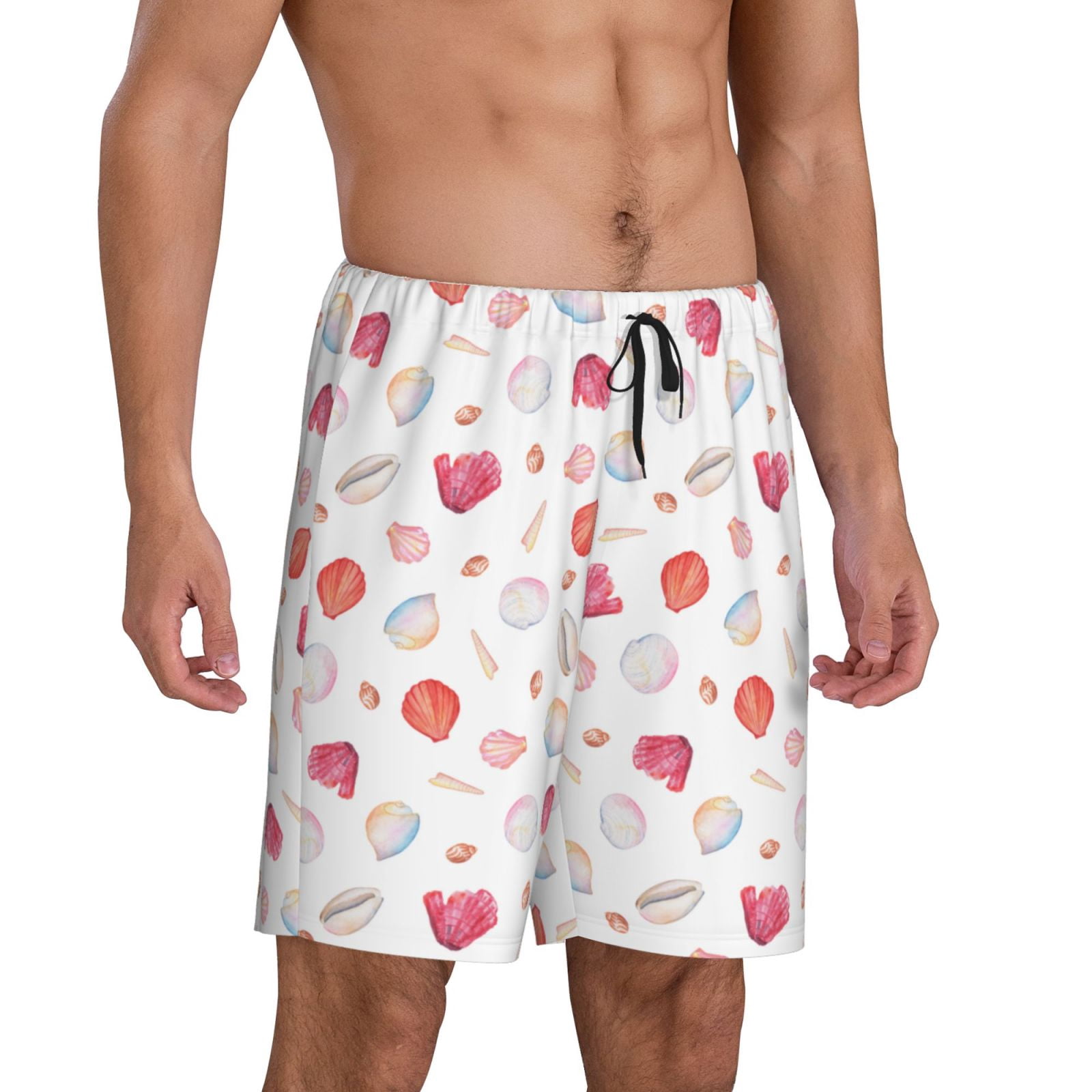 Picia Red coral and scallop seashell Pajama Shorts for Men, Men's ...