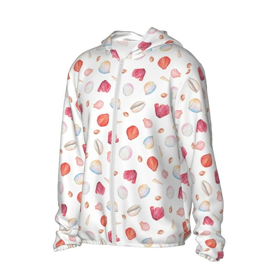 Picia Red coral and scallop seashell Women's Men's UPF 50+ Sun Protection Hoodie Shirt Long Sleeve SPF Fishing Outdoor UV Hiking Lightweight Shirts-X-Large