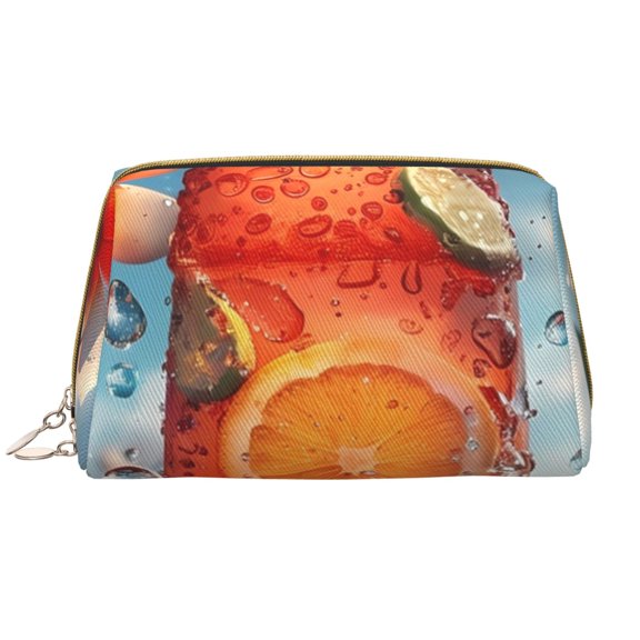 Picia Refreshing Citrus Splash Print Leather Makeup Bag Make Up Bag Travel Toiletry Bag for Her Girlfriend Teacher Teen Girl Gifts