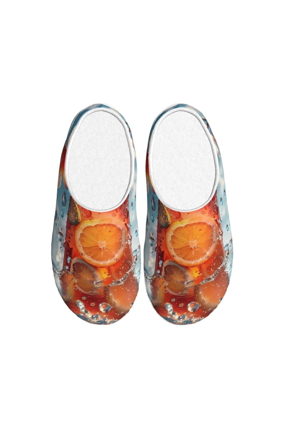 Refreshing Citrus Splash for Women's Lamb-hug Comfy Fleece House Slippers Memory Foam, Slip-on House Shoes Indoor Outdoor-44/45