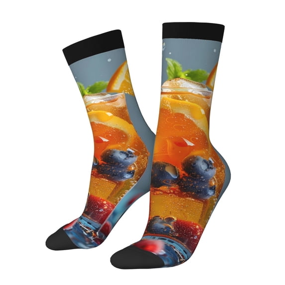 Picia Refreshing Fruit Infused Drinks Print Athletic Socks for Men & Women – Cushioned Moisture-Wicking Crew Socks for Sports, Running, and Training, Soft & Breathable Size 5-11