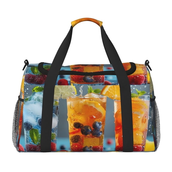 Picia Refreshing Fruit Infused Drinks Print Travel Duffle Bag,Weekender Bags for Women with Shoe Compartment, Gym Duffel Bag with Wet Pocket, Hospital Bags for Labor and Delivery