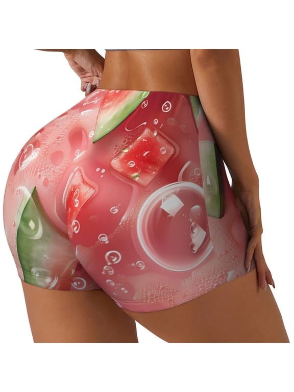 Refreshing Watermelon Slices Printed Workout Shorts for Women Seamless Scrunch Butt Lifting High Waisted Yoga Gym Booty Running Moisture-wicking Short Pants-Small