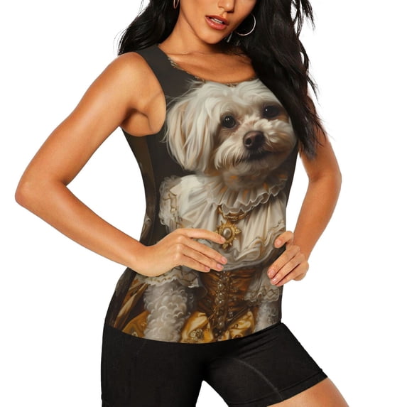 Picia Regal Dog In Royal Attire Pattern Women's Workout Tank Top,Breathable Activewear,Slim Fit Athletic Top,Versatile Workout Moisture-wicking top-Large