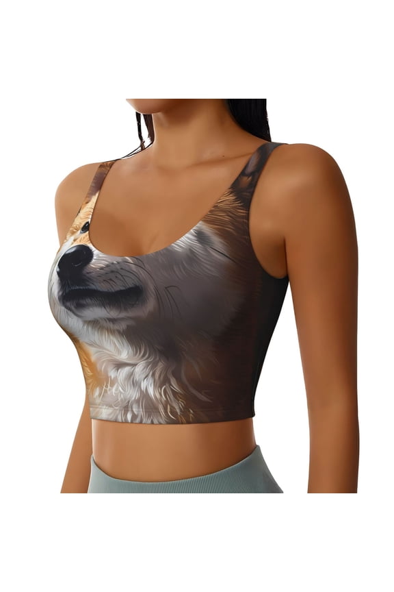 Regal Shiba Inu Sports Bra for Women,Padded Strappy Sports Bras Medium Support Yoga Bra with Removable Cups,Running Yoga Bra-