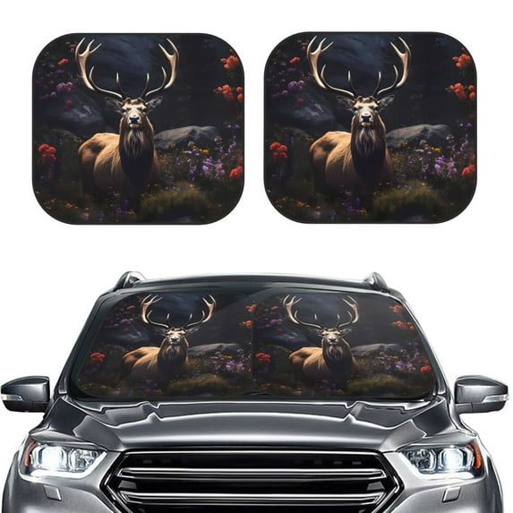 Picia Regal Stag In Forest 2 Piece Car Windshield Sun Shade Foldable | Foldable Sun Shield for Front Window Blocks UV Rays and Keeps Your Vehicle Cool-Large