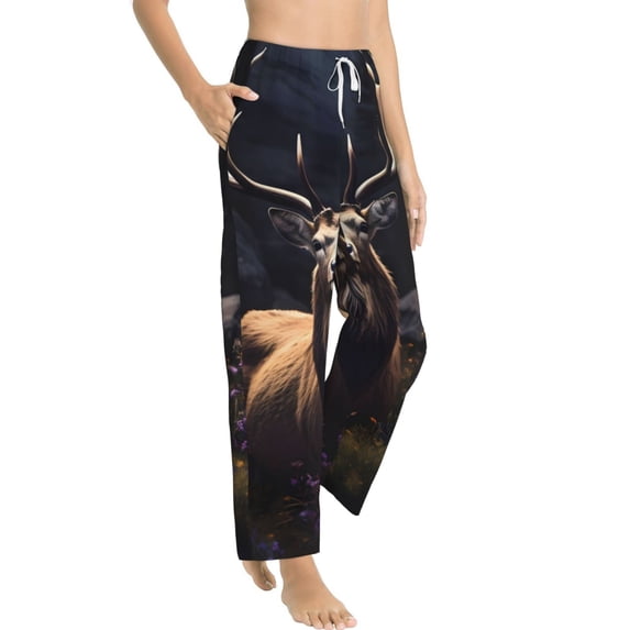 Picia Regal Stag In Forest Womens Soft Woven Cotton Elastic Waistband Sleep Pajama Pant Lounge Sleep Pant With Pockets And Drawstring-Small