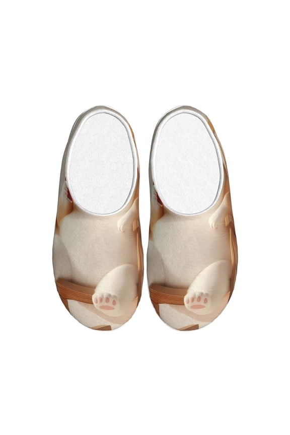 Relaxing Cat With Tea for Women's Lamb-hug Comfy Fleece House Slippers Memory Foam, Slip-on House Shoes Indoor Outdoor-39/40