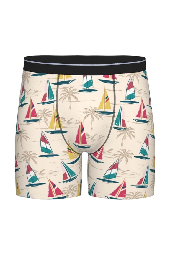 Reto Marine Nautical Pattern Men's Athletic Long Leg Briefs , Performance Stretch Underwear，Moisture-Wicking