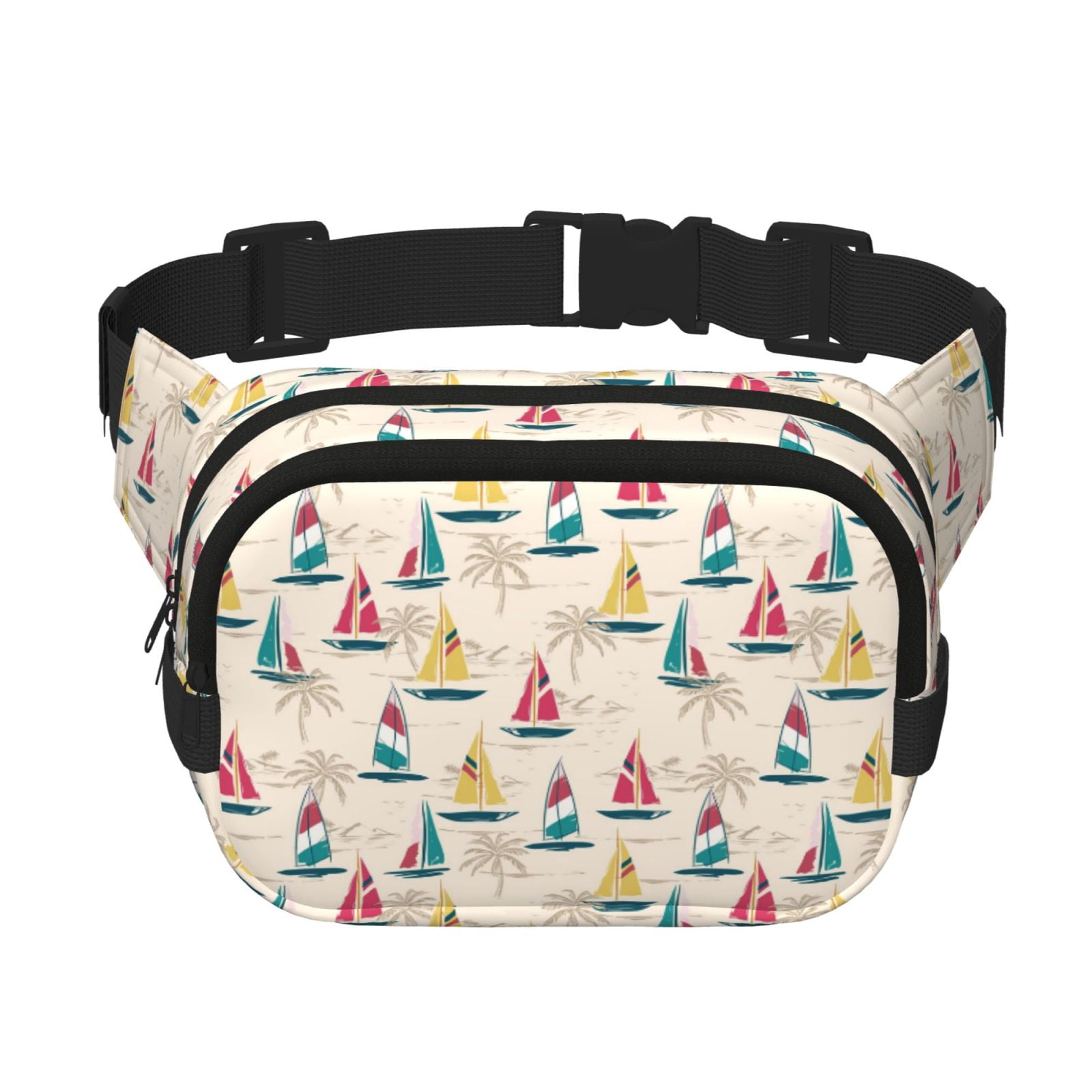 Picia Reto Marine Nautical Print Square Double-Layer Waist Bag Mini Adjustable Waist Belt Bag Exercise Running Travel Hiking