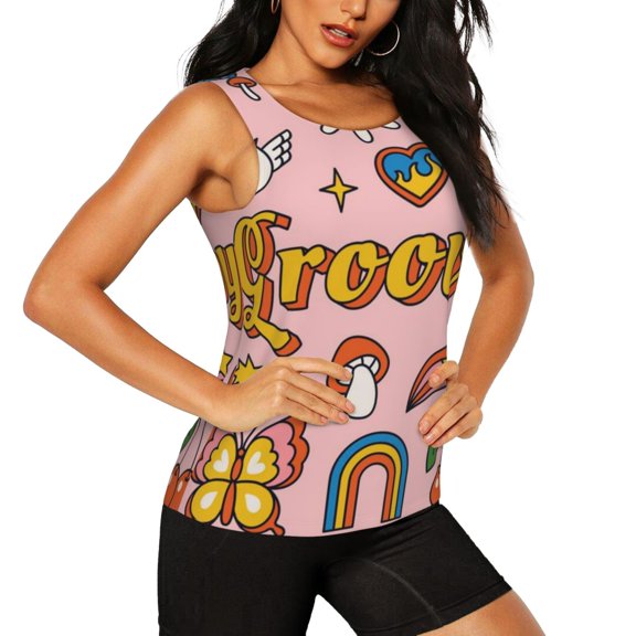 Picia Retro 70s Hippie Pattern Women's Workout Tank Top,Breathable Activewear,Slim Fit Athletic Top,Versatile Workout Moisture-wicking top-Medium