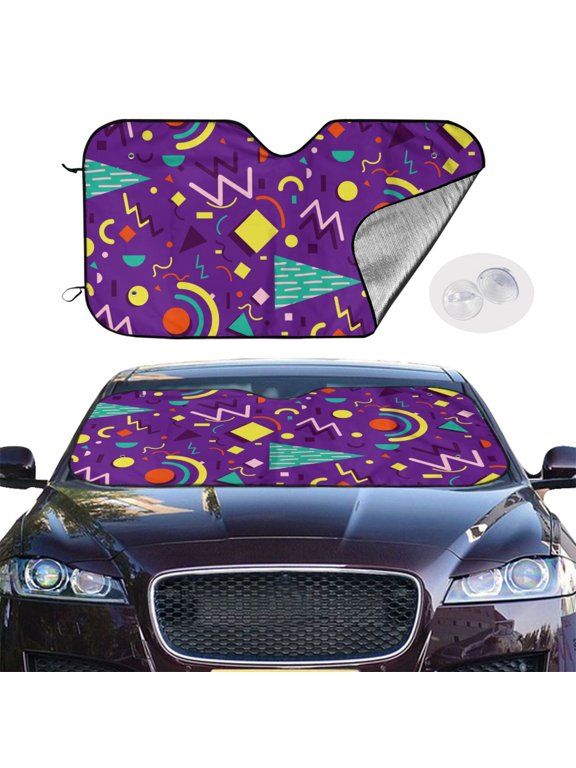 Retro 80s Style Curved Windshield Sunshade Accordion Folding Style Auto Shade for Car Truck SUV Van Blocks UV Ray Sun Visor Protector -Small