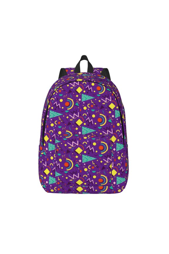 Retro 80s Style Printed Canvas Daypack - Stylish and Durable Vintage Compact Backpack - Class, Work, Travel, or Laptop Bookbag,Organized Compartments-Medium
