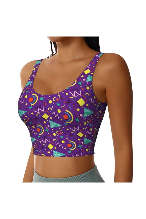 Retro 80s Style Sports Bra for Women,Padded Strappy Sports Bras Medium Support Yoga Bra with Removable Cups,Running Yoga Bra-Medium