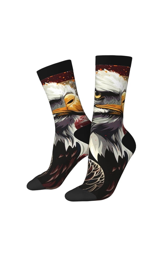 Retro American Eagle A Print Athletic Socks for Men & Women – Cushioned Moisture-Wicking Crew Socks for Sports, Running, and Training, Soft & Breathable Size 5-11