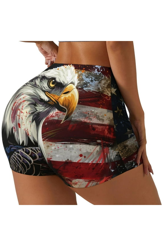 Retro American Eagle A Printed Workout Shorts for Women Seamless Scrunch Butt Lifting High Waisted Yoga Gym Booty Running Moisture-wicking Short Pants-Small