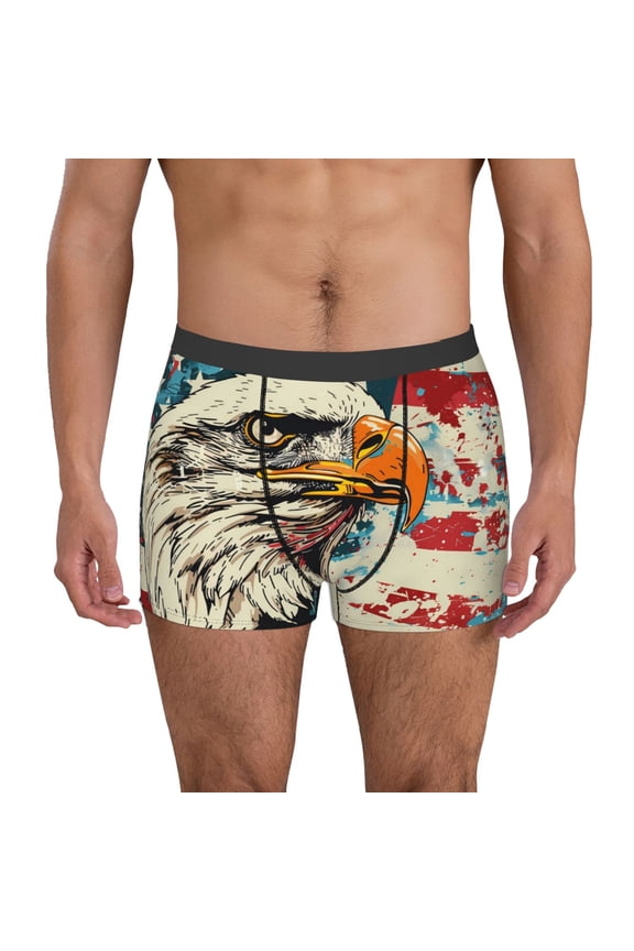 Retro American Eagle Pattern Men’s Boxer Briefs – Soft & Breathable Underwear, Stretchy & Comfortable Fit, Supportive Pouch Design, Moisture-Wicking-Large