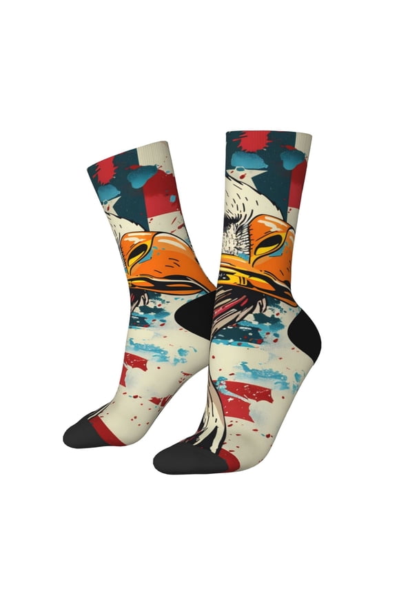 Retro American Eagle Print Athletic Socks for Men & Women – Cushioned Moisture-Wicking Crew Socks for Sports, Running, and Training, Soft & Breathable Size 5-11