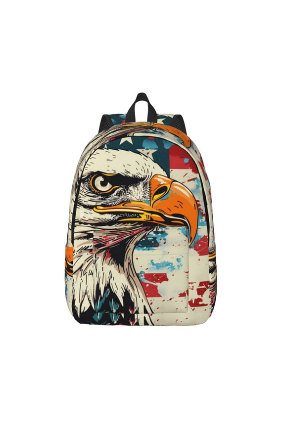 Retro American Eagle Printed Canvas Daypack - Stylish and Durable Vintage Compact Backpack - Class, Work, Travel, or Laptop Bookbag,Organized Compartments-Medium