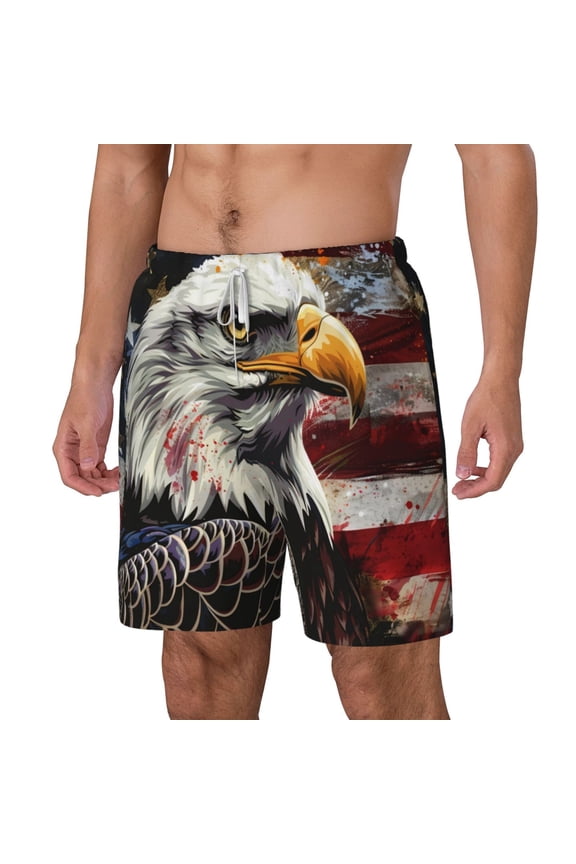 Retro American Eagle A pattern Mens Swim Trunks with Compression Liner Stretch Beach Shorts Quick Dry with Zipper Pockets No-Chafing Board Shorts-Small