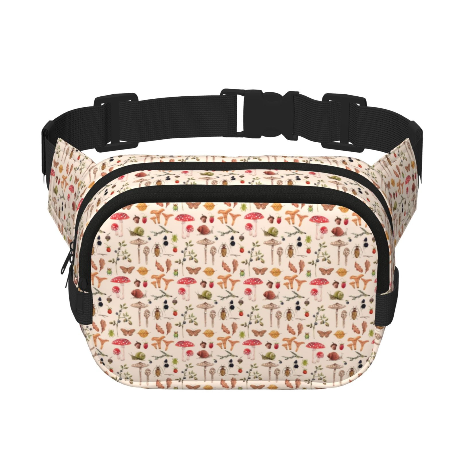 Picia Retro Autum Mushrooms Print Square Double-Layer Waist Bag Mini Adjustable Waist Belt Bag Exercise Running Travel Hiking