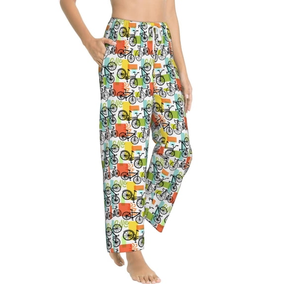 Picia Retro Bike Womens Soft Woven Cotton Elastic Waistband Sleep Pajama Pant Lounge Sleep Pant With Pockets And Drawstring-Large