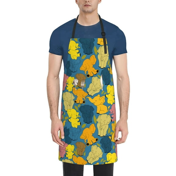 Picia Retro Boho Elephants Waterproof Apron for Unisex Adult - Adjustable Bib Apron with Pockets, Ideal for Cooking, Gardening, Painting, and Household Chores