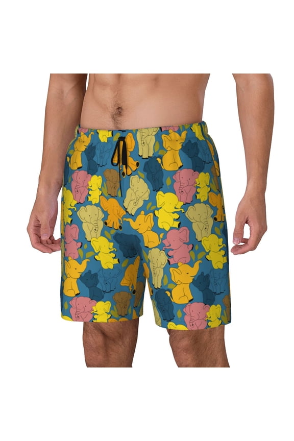 Retro Boho Elephants pattern Mens Swim Trunks with Compression Liner Stretch Beach Shorts Quick Dry with Zipper Pockets No-Chafing Board Shorts-Small