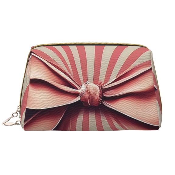 Picia Retro Bow Print Leather Makeup Bag Make Up Bag Travel Toiletry Bag for Her Girlfriend Teacher Teen Girl Gifts