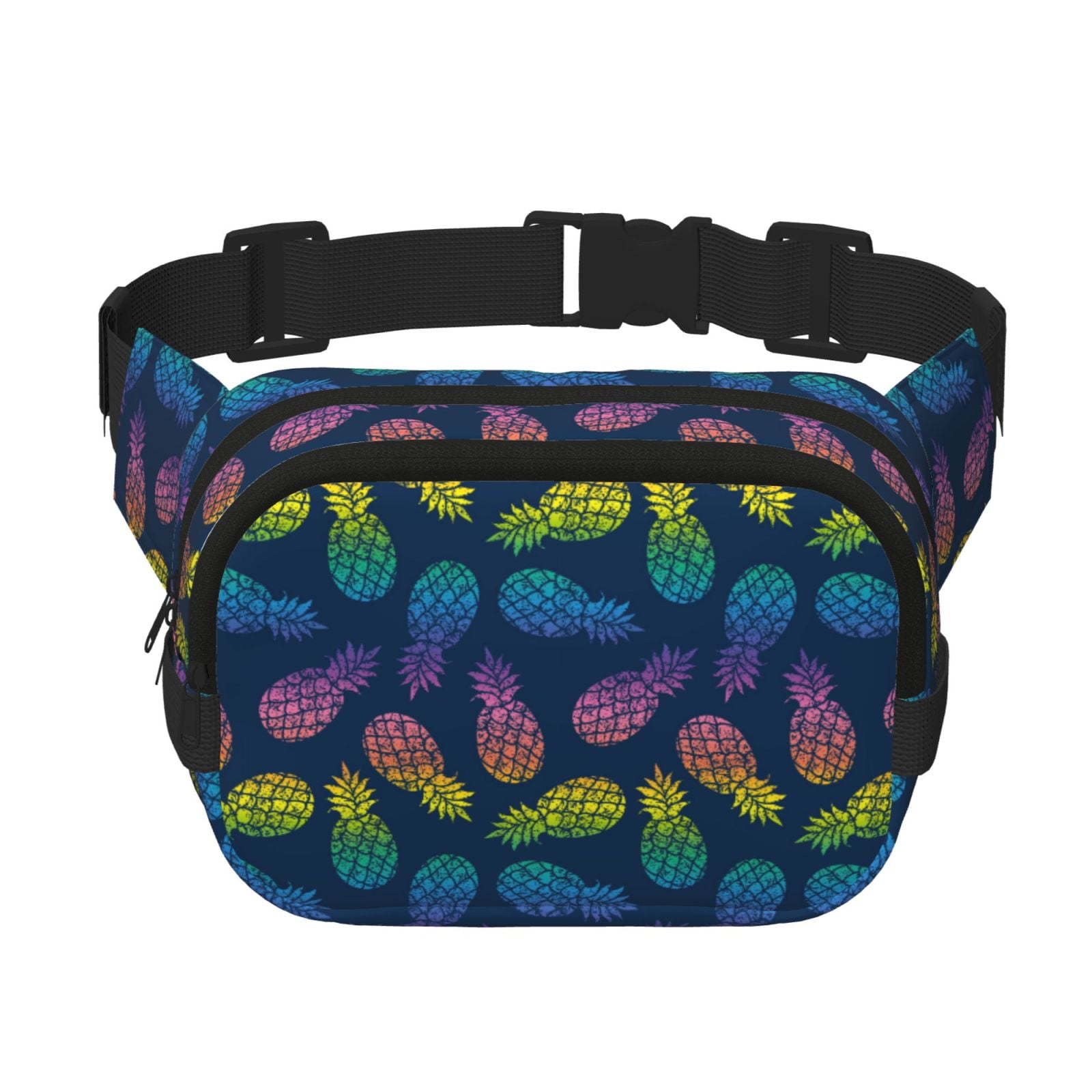 Picia Retro Bright Pineapple Print Square Double-Layer Waist Bag Mini Adjustable Waist Belt Bag Exercise Running Travel Hiking