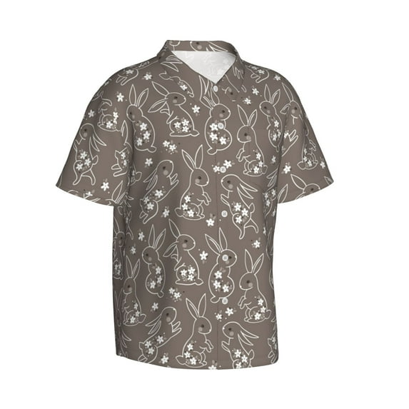 Picia Retro Bunny Gentle Cotton Regular Fit Short Sleeve Casual Hawaiian Shirt for Men-XX-Large