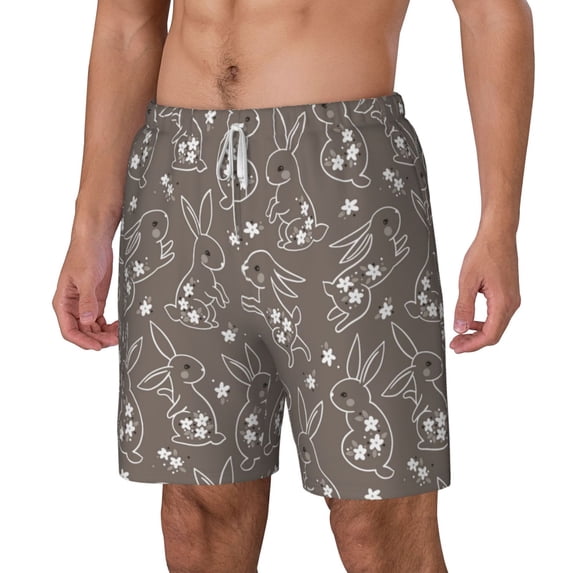 Picia Retro Bunny pattern Mens Swim Trunks with Compression Liner Stretch Beach Shorts Quick Dry with Zipper Pockets No-Chafing Board Shorts-3X-Large