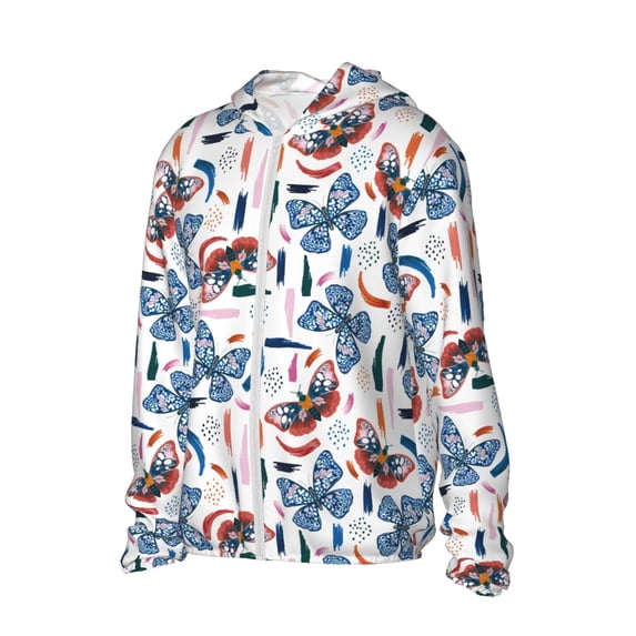 Picia Retro Butterfly Women's Men's UPF 50+ Sun Protection Hoodie Shirt Long Sleeve SPF Fishing Outdoor UV Hiking Lightweight Shirts-X-Large