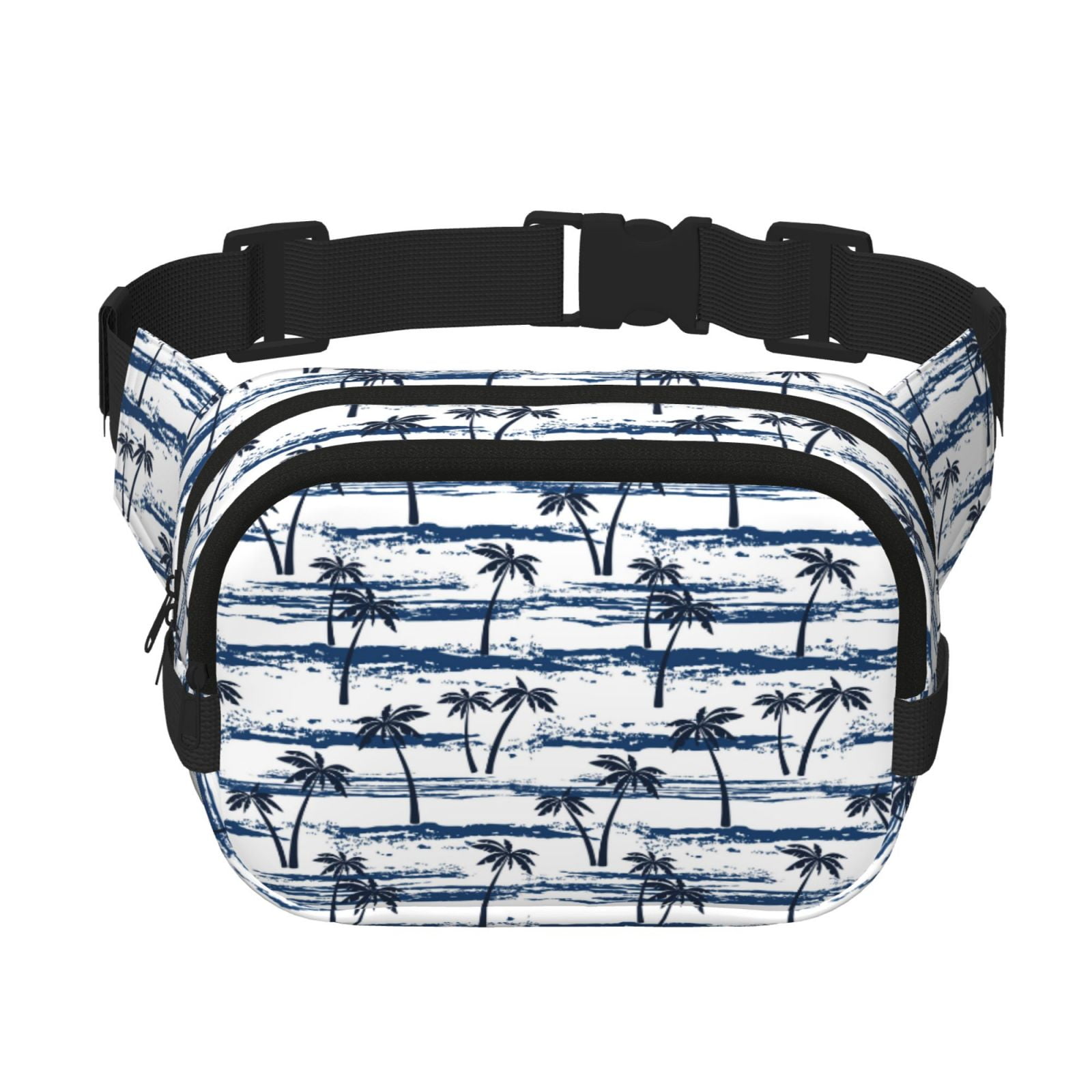 Picia Retro Coconut Tree Print Square Double-Layer Waist Bag Mini Adjustable Waist Belt Bag Exercise Running Travel Hiking