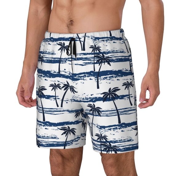Picia Retro Coconut Tree pattern Mens Swim Trunks with Compression Liner Stretch Beach Shorts Quick Dry with Zipper Pockets No-Chafing Board Shorts-Large