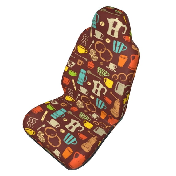 Picia Retro Coffee Print Waterproof Sweating Car Seat Cover for Post Gym Workout, Running, Beach and Hiking, Universal Fit Anti-Slip Bucket Seat Protector