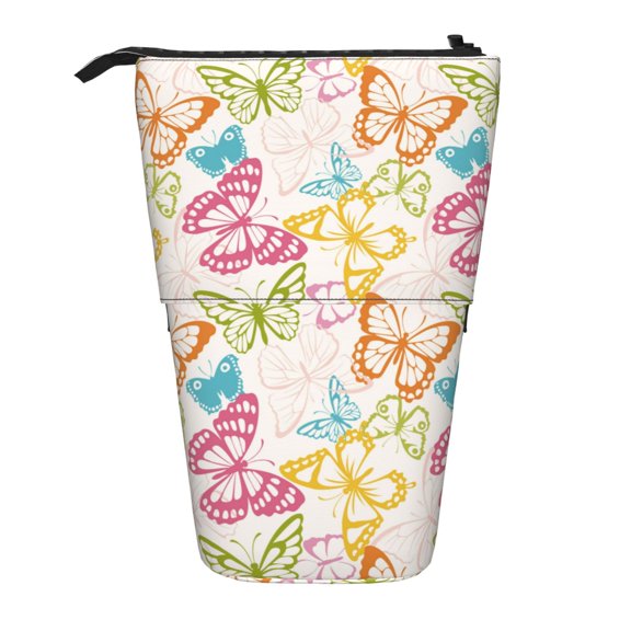 Picia Retro Colorful Butterfly Print Telescopic Pencil Case, Telescopic Pen Holder Telescopic Pencil Pouch Bag Stationery Pencil Case Box Storage Organizer Makeup Bag
