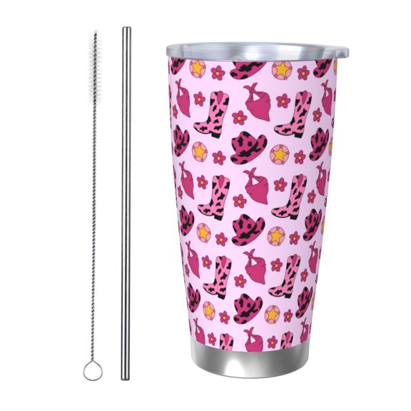 Picia Retro Cowgirl Pattern 20 oz Tumbler Stainless Steel Vacuum Insulated Coffee Ice Cup Double Wall Travel Flask Dual Lid Water Bottle, Eco-friendly Car Cup