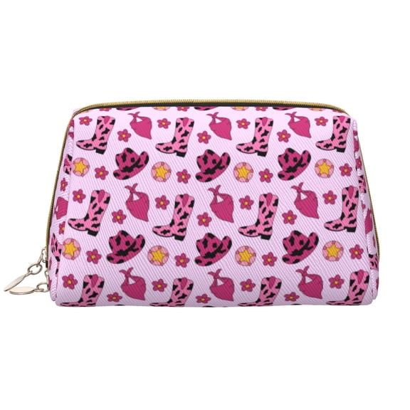 Picia Retro Cowgirl Print Leather Makeup Bag Make Up Bag Travel Toiletry Bag for Her Girlfriend Teacher Teen Girl Gifts