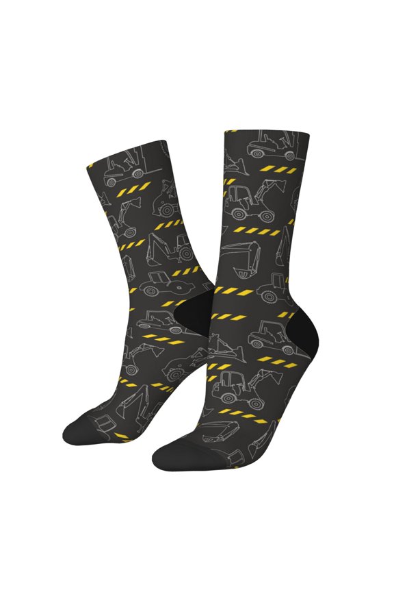 Retro Excavator Print Athletic Socks for Men & Women – Cushioned Moisture-Wicking Crew Socks for Sports, Running, and Training, Soft & Breathable Size 5-11