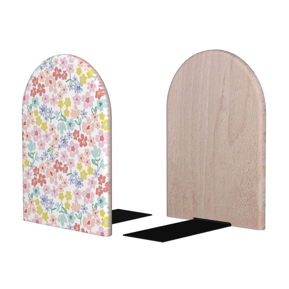 Picia Retro Floral Pattern Wood Bookends for Shelves,Non-slip Bookends, Heavy Duty Wooden Bookend Support,1 Pair