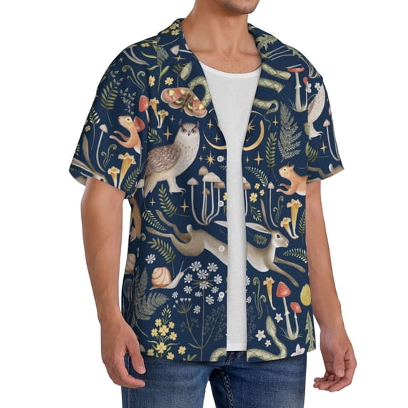 Picia Retro Forest Animals Men's Linen Shirts Short Sleeve Cuban Beach Shirts Casual Shirts Button Down Shirt for Men Beach Summer Wedding Shirt-Small