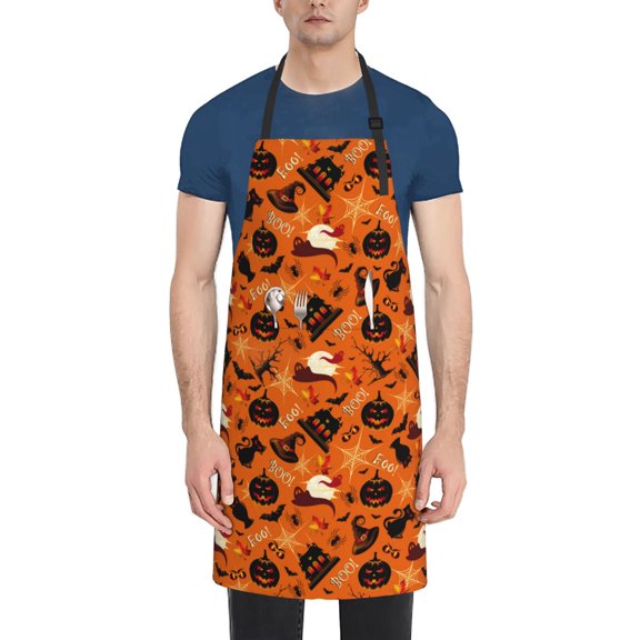 Picia Retro Halloween Waterproof Apron for Unisex Adult - Adjustable Bib Apron with Pockets, Ideal for Cooking, Gardening, Painting, and Household Chores