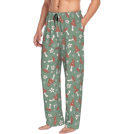Picia Retro Hippie Groovy Mushroom Mens Soft Woven Cotton Elastic Waistband Sleep Pajama Pant Lounge Sleep Pant With Pockets And Drawstring-Medium