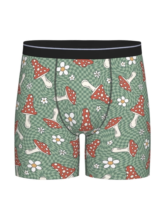 Retro Hippie Groovy Mushroom Pattern Men's Athletic Long Leg Briefs , Performance Stretch Underwear,Moisture-Wicking