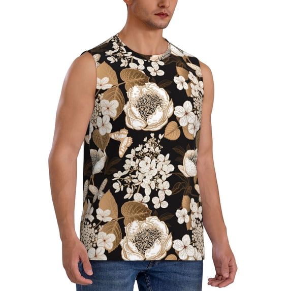 Picia Retro Hydrangeas mens Cotton Tank Undershirts , Moisture-wicking Ribbed Tanks, Lightweight Cotton Tank Undershirts-Small