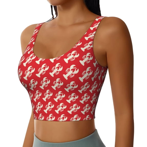 Picia Retro Lobsters Sports Bra for Women,Padded Strappy Sports Bras Medium Support Yoga Bra with Removable Cups,Running Yoga Bra-Small