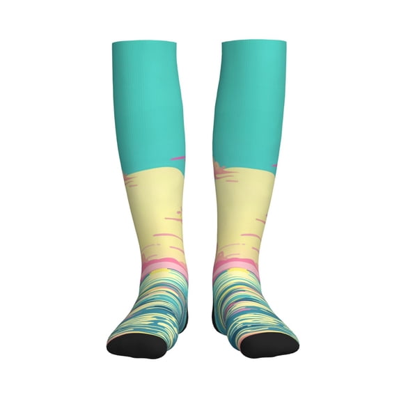 Picia Retro Palm Beach Sunset Printed Sports Compression Socks - 15-20mmHg Graduated Compression, High-Performance Soft and Breathable Socks for Men and Women